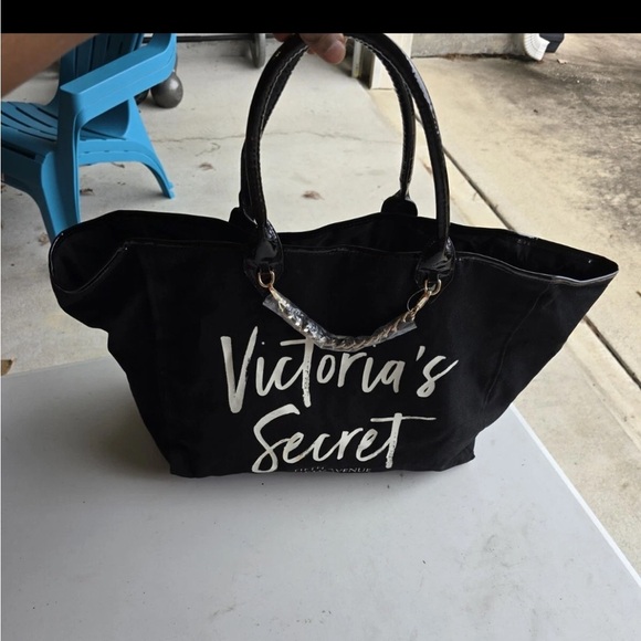 Victorias Secret Weekender Tote Shoulder Bag Black Silver Chain Beach New - Picture 4 of 11